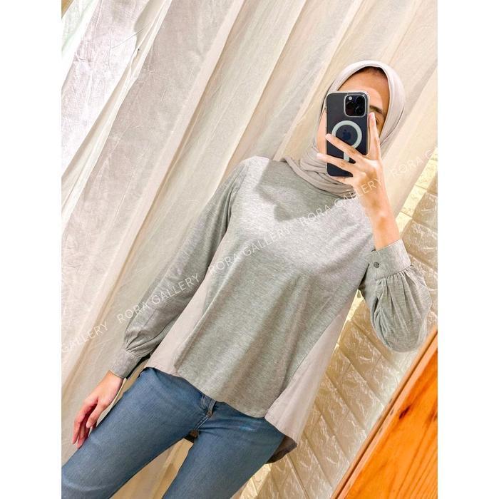 Monel ALICE TOP GREY | ATASAN WANITA BLOUSE ABU-ABU MUDA | Rora Gallery
