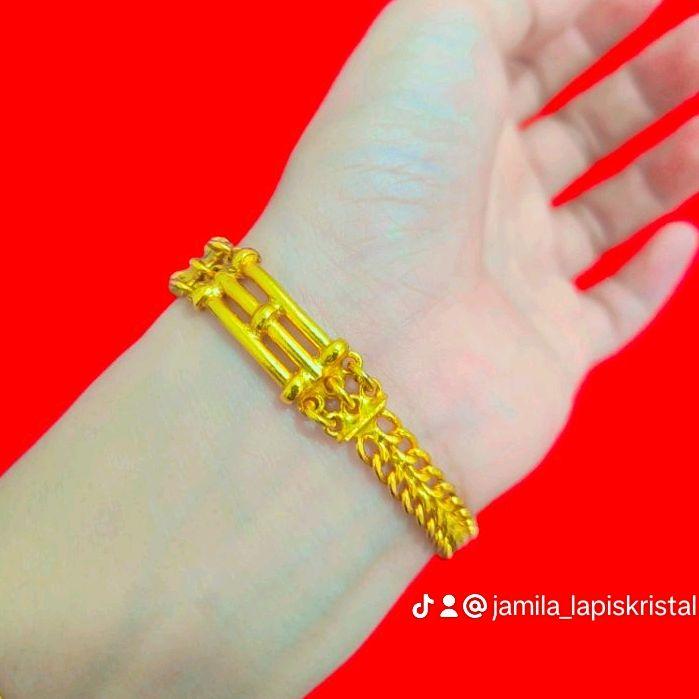 Gelang Bambu Kombinasi dilapis emas asli 24karat dibalut kristal premium