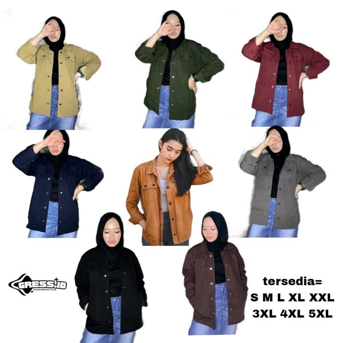 JAKET SEMI PARKA WANITA JUMBO TERLARIS MURAH S-5XL BAHAN BABY CANVAS TR TEBAL LEMBUT GRESS.ID