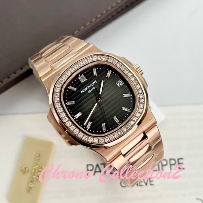 Jam TanganPriaPatekPhilippe 5711 Black Diamond Replica Rose Gold Wrapped 40mm