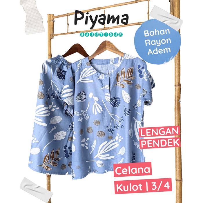 Setelan Piyama Wanita Celana Kulot Pendek Motif Batik | Lengan Pendek Celana 3/4 Kulot | Set Piyama