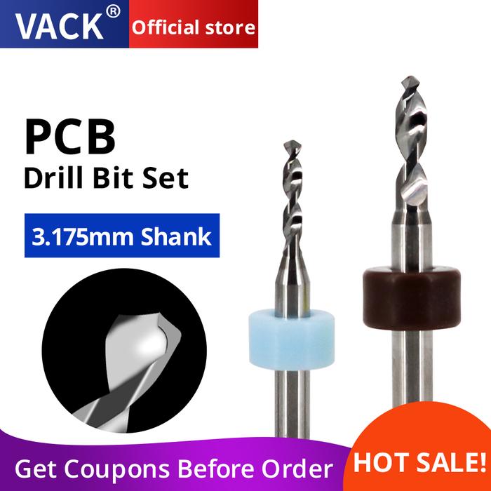 VACK 3.175 Shank Carbide PCB Drill Bits For Print Circuit Board 10Pcs CNC Drilling Bit Set Micro Eng