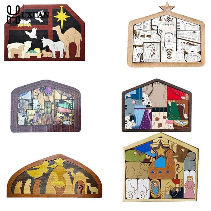Wooden Jesus Puzzles Nativity Set Table Decor Ornament Nativity