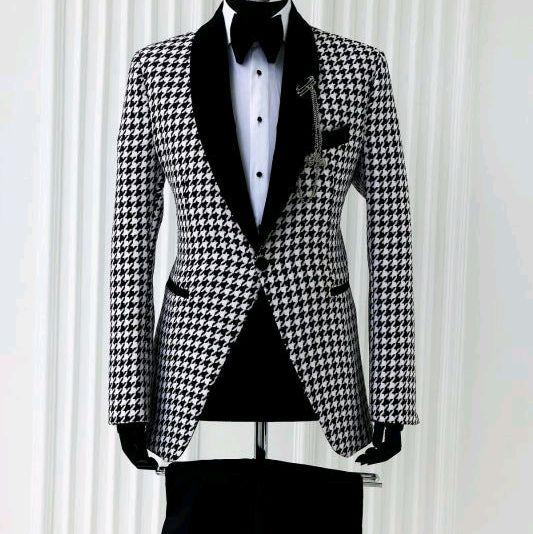 Jas Formal Pria Bahan Wool Tweed Blazer dengan Celana