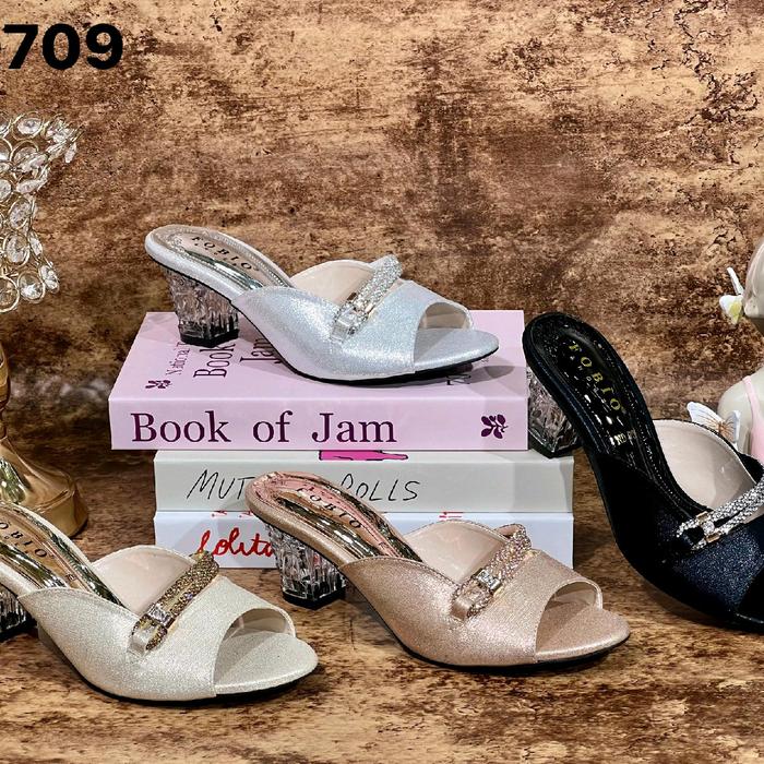 Sandal High Heels Pesta Wanita Formal Hak Kaca Fobio ND709