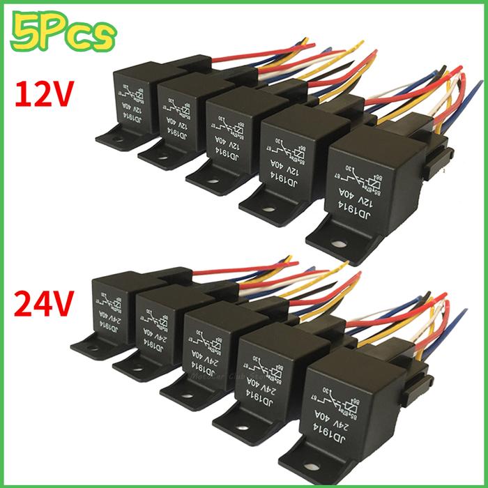 5Pcs Waterproof Automotive Relay 12V 24V 5Pin 40A Car Relay with