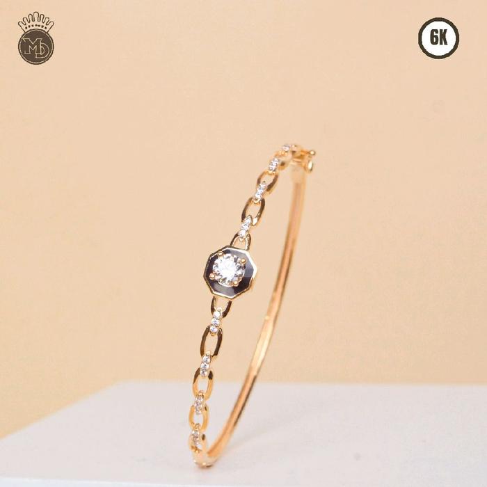 GELANG EMAS ASLI BANGLE MATA SATU KERAMIK HITAM KADAR 6K DIAMETER 6CM