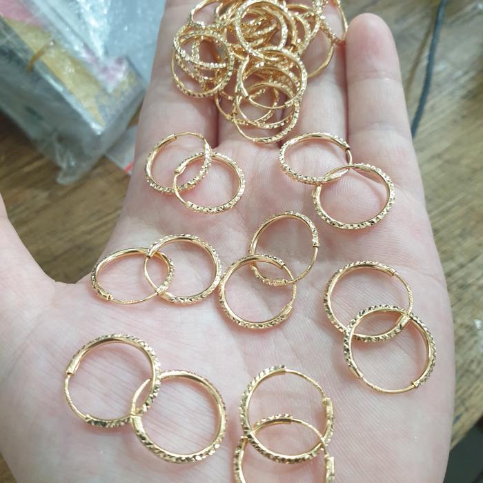 Anting Gipsy Mesin Bulat Emas Polos Asli 1 Gram G Gr Kadar 70% 700