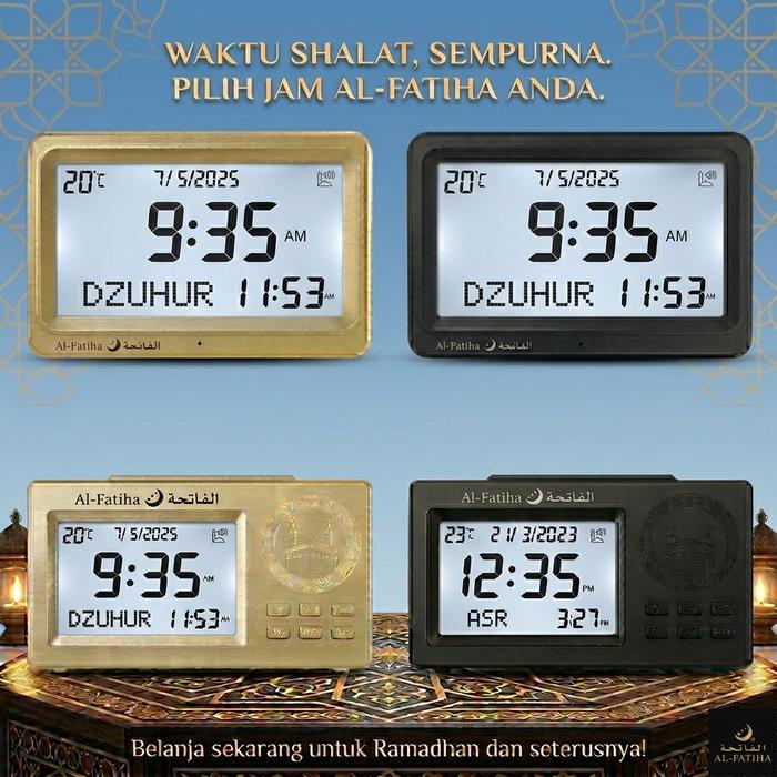 AL-FATIHA Jam Adzan Digital FAJ-106 BW / FAJ-113 GW | Azan Otomatis 5 Waktu & Alarm Shalat, Layar Di