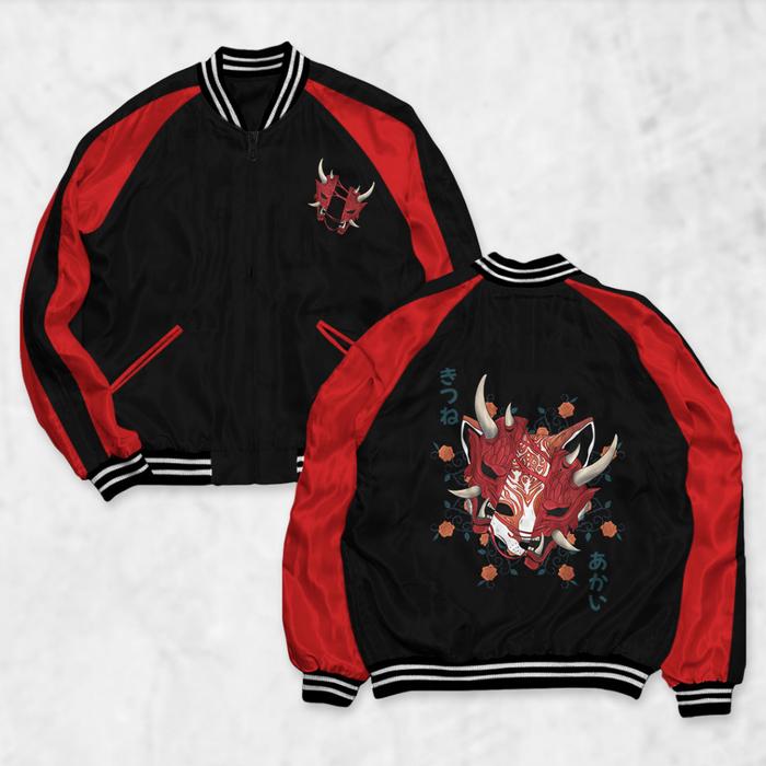 Fortklass Jaket Sukajan ONI KITSUNE Sablon Jaket Pria Wanita Distro Unisex Japan Premium Original