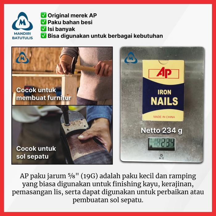 Paku Jarum - Paku Pins 5/8" / 1/2" AP (19G) - Paku Triplek Finishing Kayu - Paku Halus Furniture - P