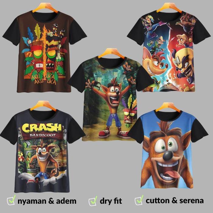 Kaos Anak Crash Bandicoot Game PS Sepak Bola Portugal Sablon Sublime gambar 3D Baju Anti Luntur