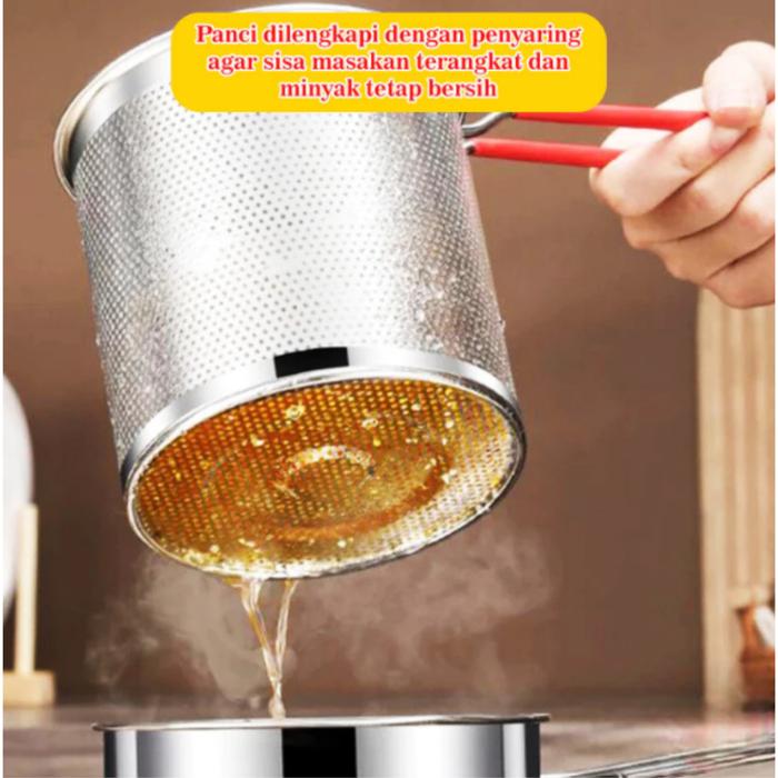 Panci Multifungsi 4 In 1 Multi Panci Deep Fryer Set Panci Penggorengan Rebus Stainless Steel Saringa
