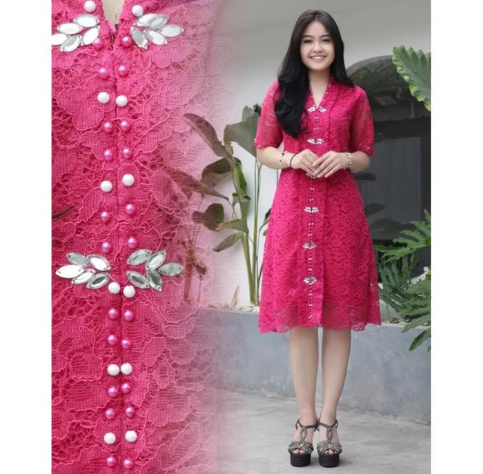 Dress vania brukat payet terbaru model kekinian kondangan mewah / dress gereja natal