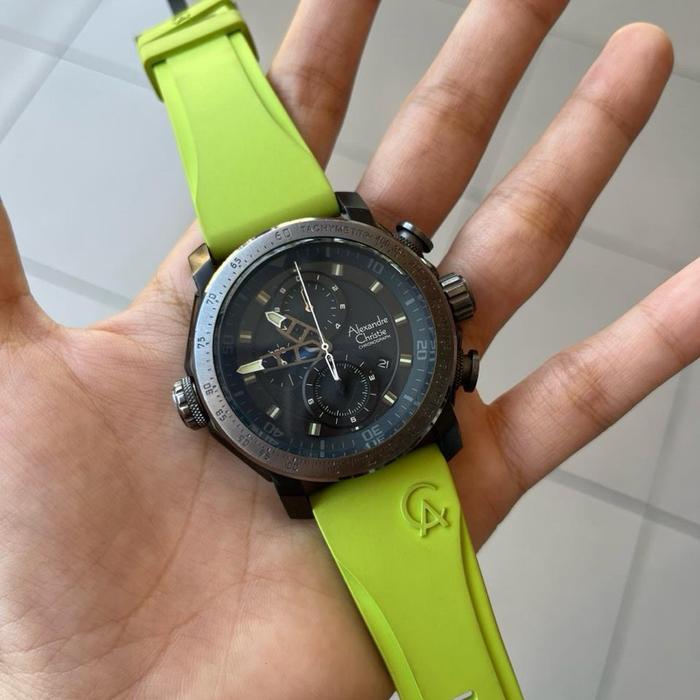 Jam Tangan Alexandre Christie AC 6565 dengan Strap Hijau Stabilo - Aksesoris, Elegan, Watches