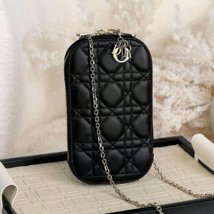 Lady Dior Phone Bag Black Ghw Crossbody With 2 Strap