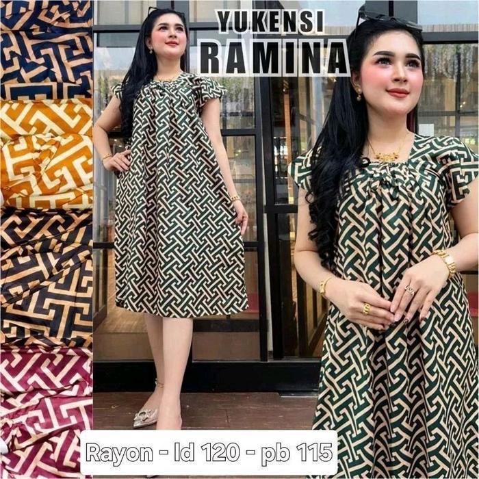 Yukensi Ramina Rayon Id 120 Pb 115 Dress Wanita Elegan dengan Pola Geometris Hitam Putih