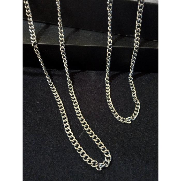 Rantai Kalung Bulat Rantai Besi Putih Titanium Asli Wanita Pria Rantai Besar Anti Karat Stainless St