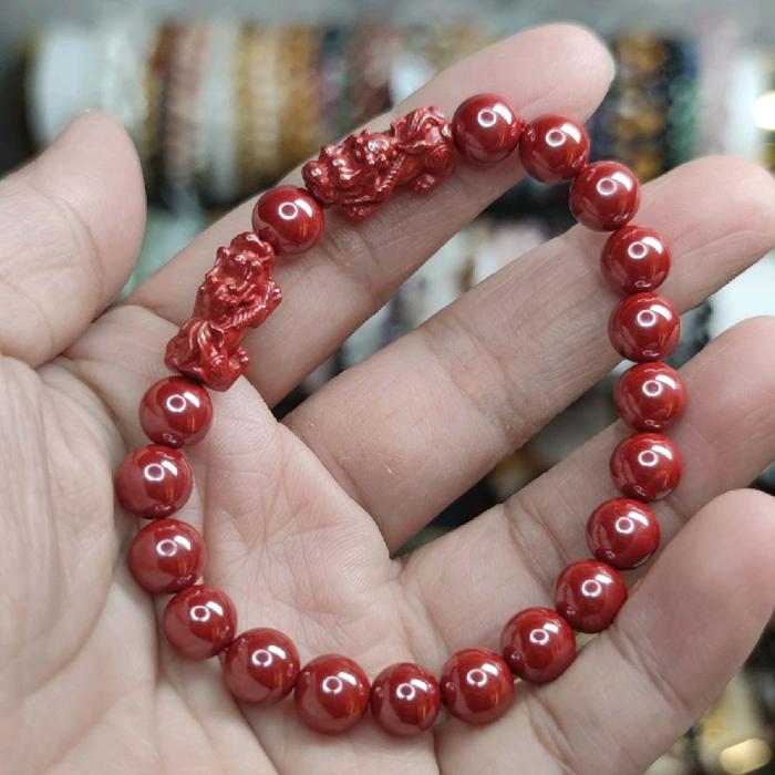 Gelang Imperial Cinabar Double Pixiu Natural Stone