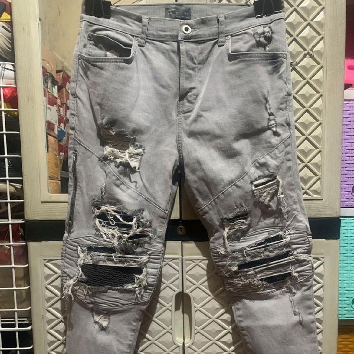 ORIGINAL DENIM JEANS RIPPED ZARA CELANA PANJANG BIKER SKINNY STRETCH