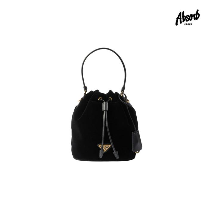 Prada Velvet Mini Bag with Nappa Leather Details Bucket Bag (Black) 100% Authentic / Original