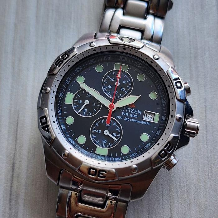 Citizen Promaster WR 200 1/100 Sec Chronograph Quartz 0610-H15386 Blue Dial RARE