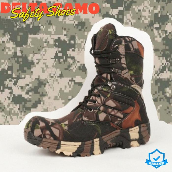 Sepatu Pdl Tinggi Pria Wanita Ujung Besi -Delta Cordura Tactical Camo Army Loreng - Sepatu Boots Hig