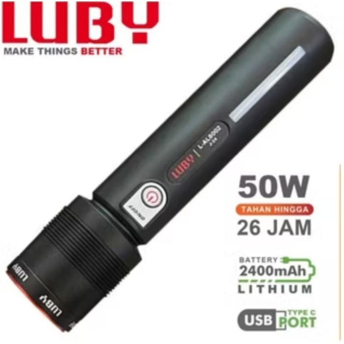 Senter LED Luby 50 Watt 26 Jam Baterai 2400 Mah Emergency Charger Type C PROMO DISKON