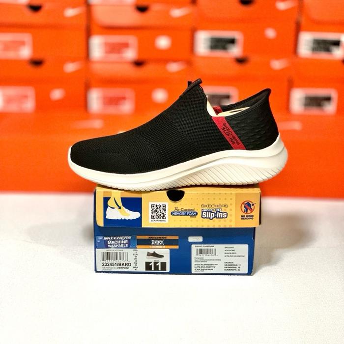 SEPATU PRIA SKECHERS SLIP INS ULTRA FLEX 3.0 ORIGINAL (232451/BKRD) Black Flat Sneakers