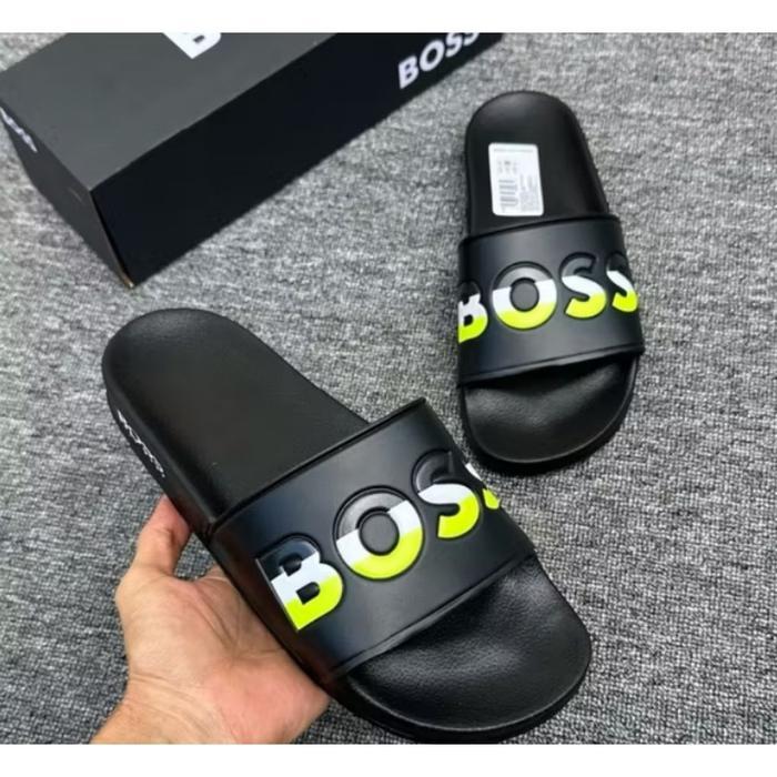 SENDAL SLIP SLOP BOSS PRIA/WANITA TERBARU FREE BOX - Pelangi stabilo, 39
