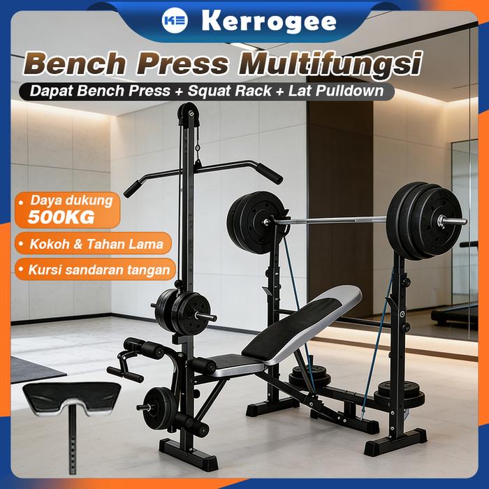 Bench Press Adjustable Multi Gym Weight Bench Barbell Alat Olahraga Rumahan Fitness