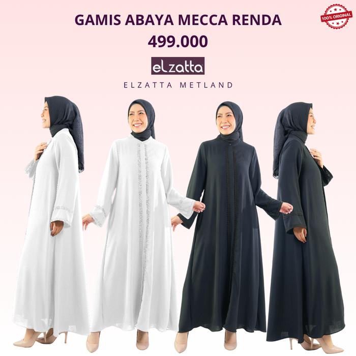 Gamis Abaya Mecca renda Elzatta Gamis wanita dewasa dress muslim baju lengan panjang gamis putih