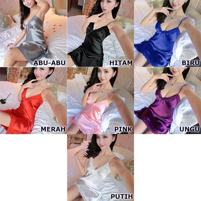 [ BATAM ] ￼Baju Tidur Piyama Daster Wanita Korea Sexy Mini Dress Women Silk Satin Nightdress Lingeri