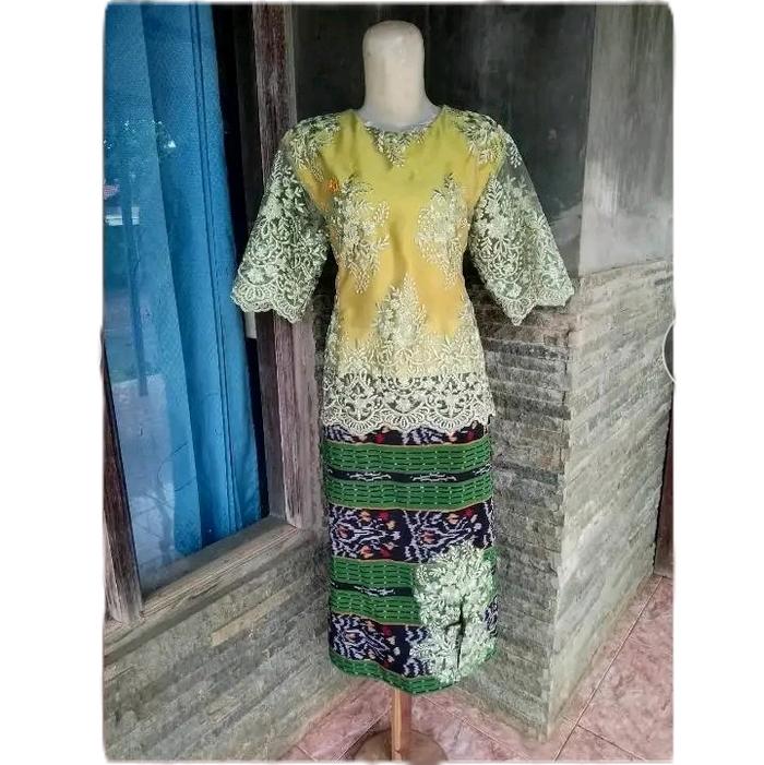 Setelan Rok Blus Tenun Jepara Kombinasi Brokat Premium Wanita Dewasa Linen Panjang Atasan Jeans Kulo