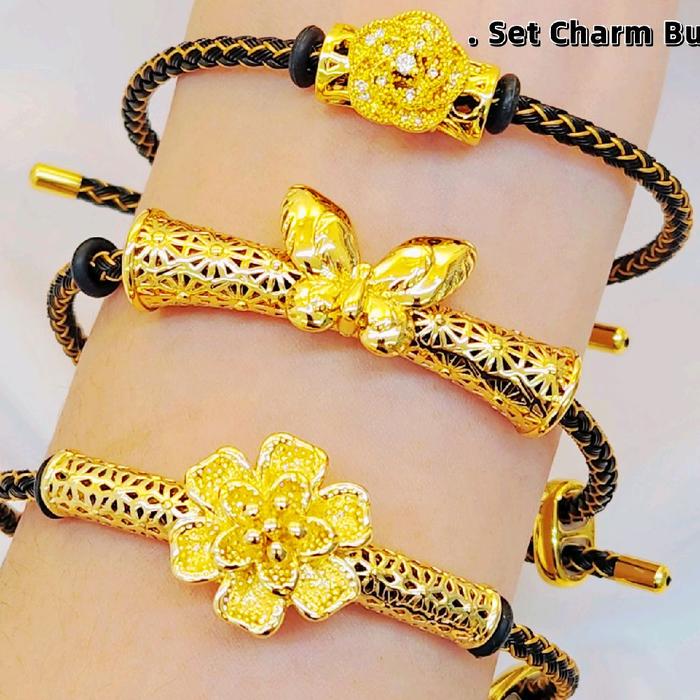 New Set Gelang & Charm Buluh Perindu  Emas Titanium Emas Bangkok F1