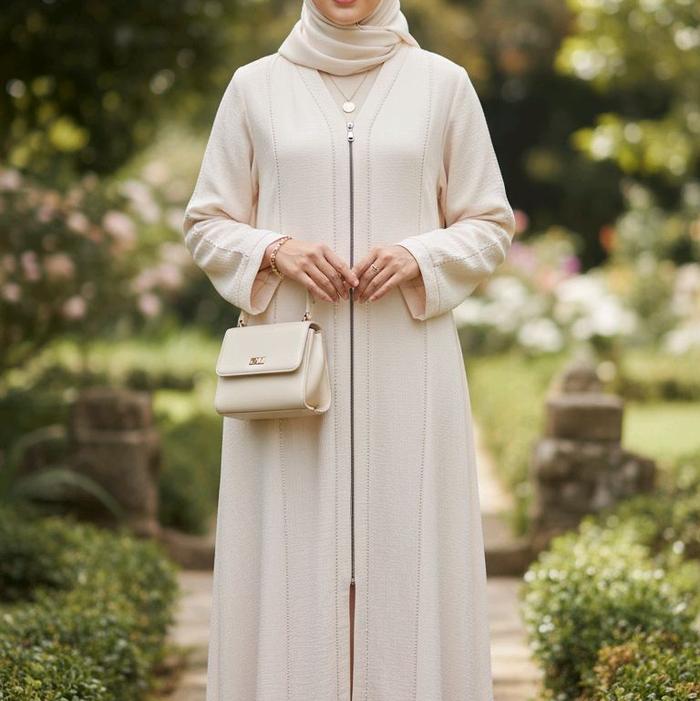 Zhafrana Gamis Abaya Bahan Jaguar Embos Elegan Model Terbaru warana ivori satu warna