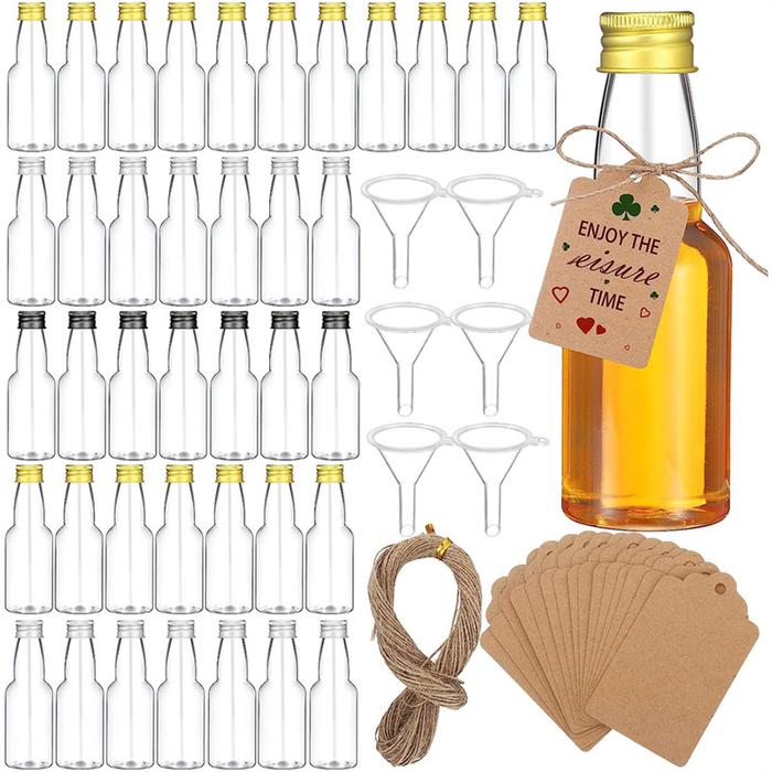 100 Mini Liquor Bottles Set 1.7oz Plastic Spirit Bottles with Black