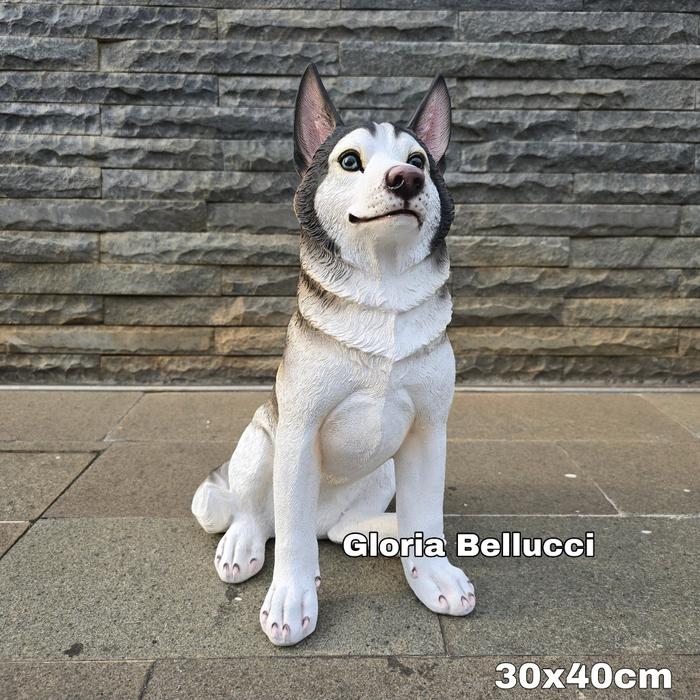 Patung Anjing Siberian Husky Pajangan Doggy Malamute Dekorasi Hiasan Petshop / Rumah