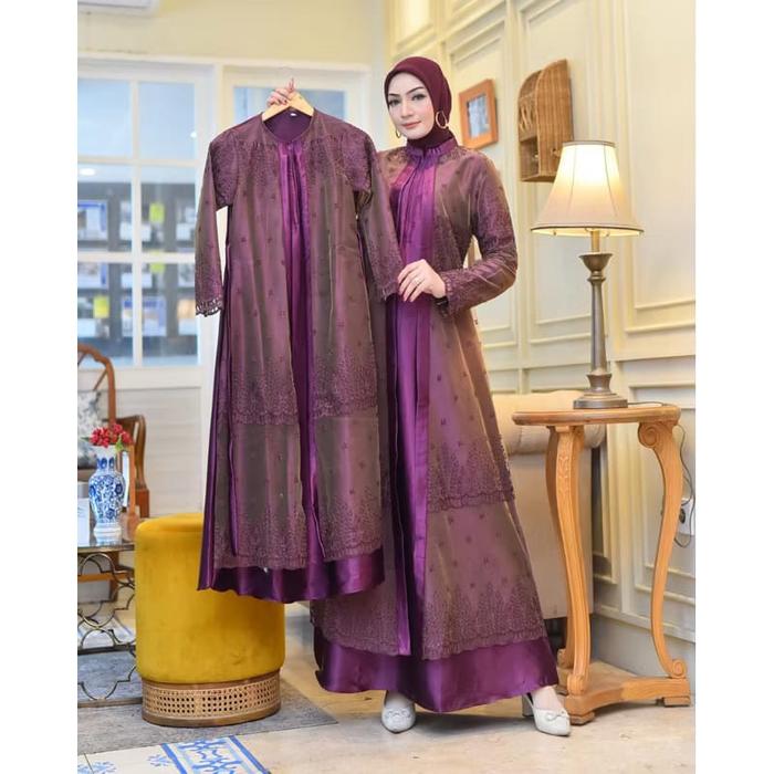 CITRA KEBAYA02 Gamis Couple Ibu Dan Anak Super Mewah Elegan NAGITA Saten Cristal Mix Tille Sapto Bon