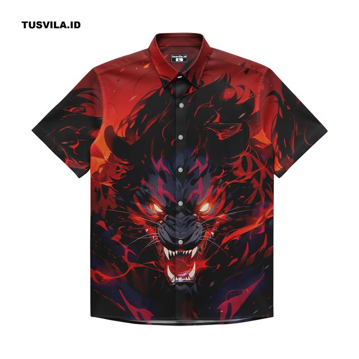 Atasan Kemeja Lengan Pendek Pria Wanita Motif - FIRE WOLF TS 025