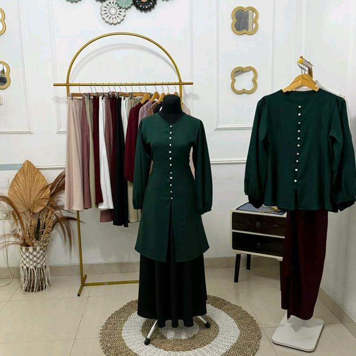 Tunik yuana ootd daily formal Lembut Panjang Dress Karet Atasan