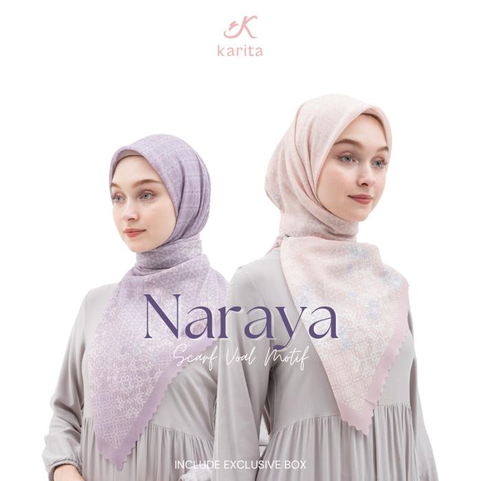 Karita - Scarf Voal Naraya Motif Segi Empat (Free Box) 114cm x 114cm Hijab Segiempat Voal Hampers Hi
