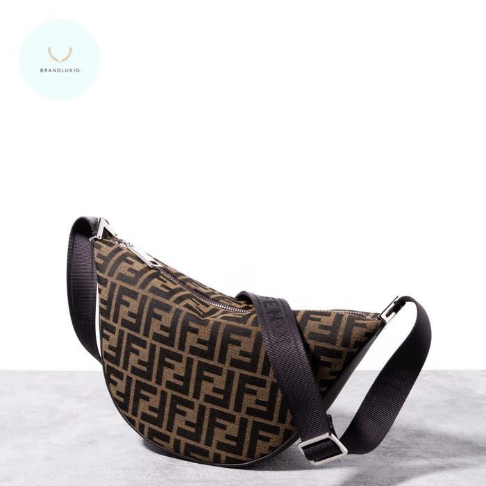 FENDI FF JACQUARD MELON SMALL CRESCENT BAG BROWN