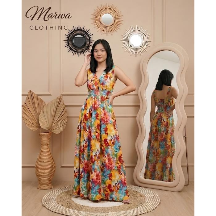 Sasmaya - Dress Cangklong Bali Lengan Pendek V Neck Premium Rayon Daster Adem Motif Kekinian