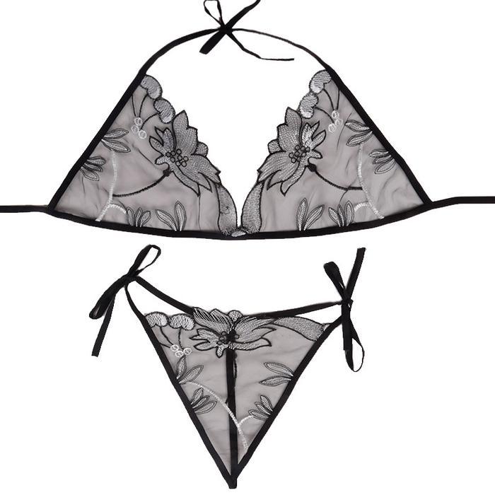 Missoofficial.Id Bs2044 Lingeri Wanita Set Cd Bra Lingeri Set Lace Motif Transparan Bunga Bordir Bik