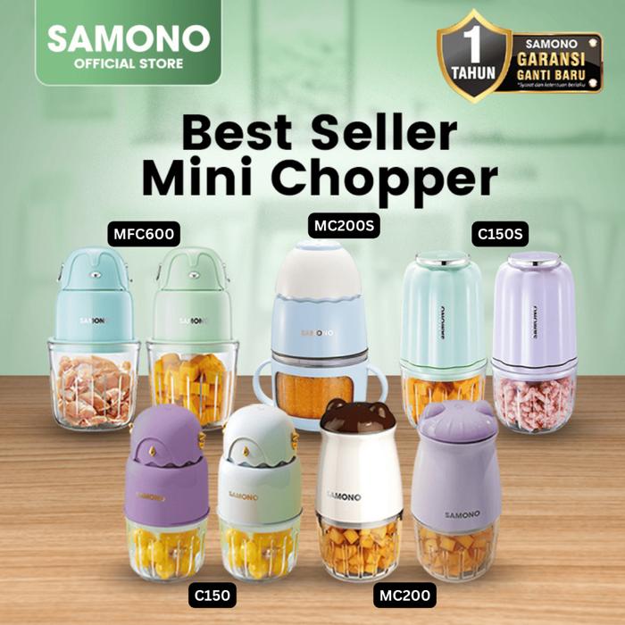 SAMONO Best Seller Mini Chopper Pisau Stainless Steel Mangkuk Kaca Borosillikat Food Grade