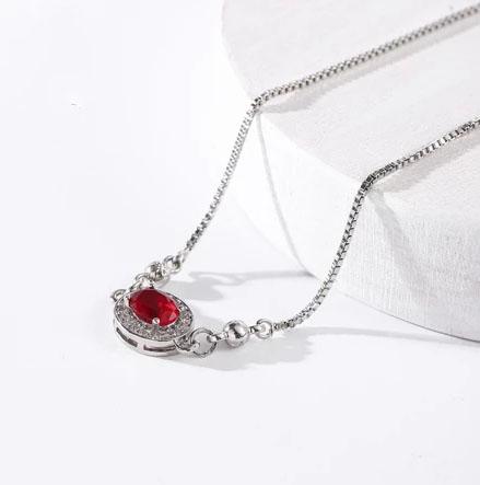 Gelang rantai titanium untuk wanita, anti karat dan tidak luntur, aksesoris liontin ruby ​​​​yang in