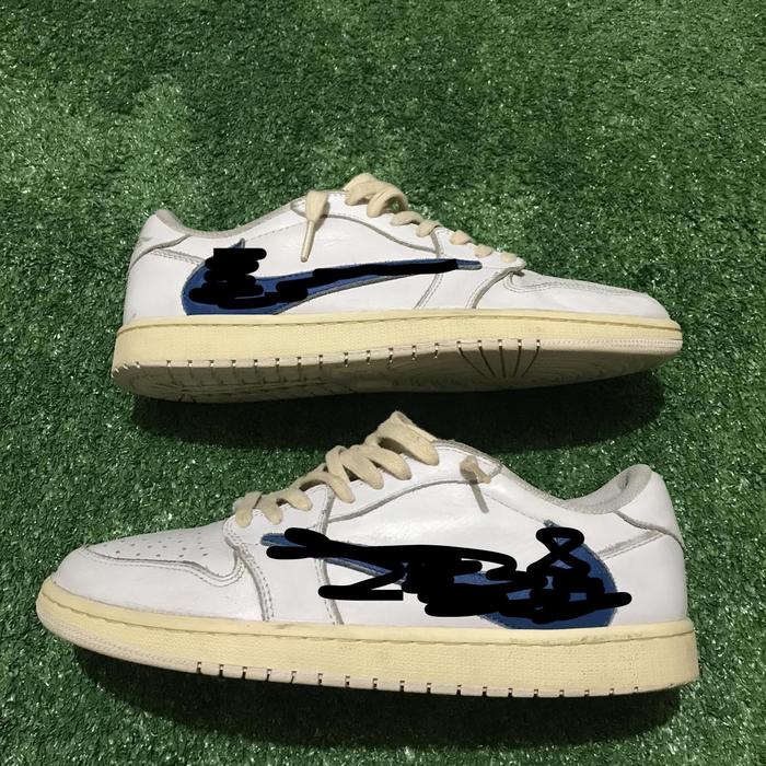 Sepatu Sneakers Casual Nikee Travis Scott Fragment x A1r J0rd4n AJ 1 Low OG Cream White Blue Unrelea