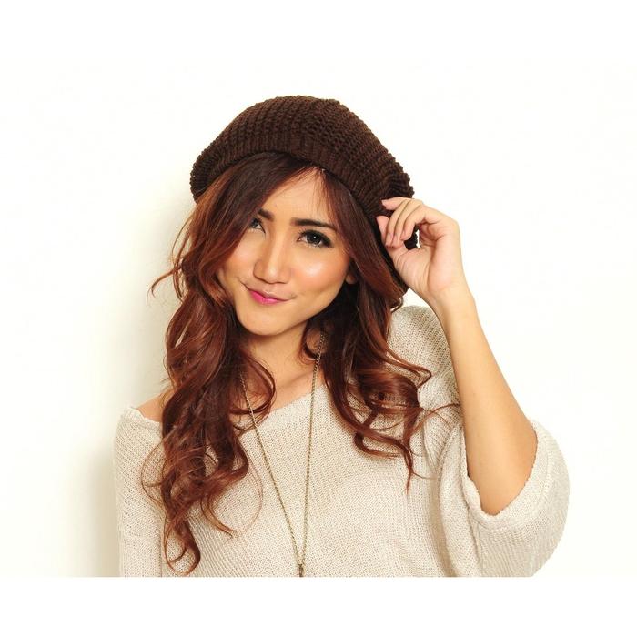 Kupluk Beanie Hat Rajut Besar Wanita Knitted Outdoor /Kupluk Gimbal Model Turban Aneka Warna COD