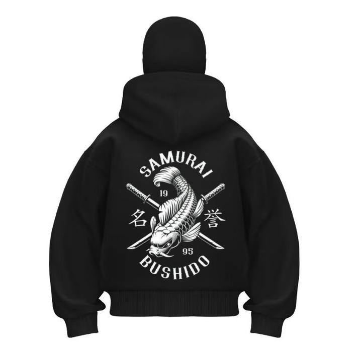 Jaket Balaclava Black Samurai Bushido Sweater Zipper Doble Hoodie Ninja M-XXL